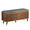 ZEELYDE Shoe Rack,Storage Bench with PU Padded Seat Cushion, Contemporary Wood 2-Door Shoe Cabinet, Shoe Cabinet Bench, 2-Tier Shoe Rack Organizer for Entryway and Hallway, 100/80 * 35 * 48CM,80CM view 1