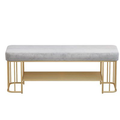 ZEELYDE Shoe Rack,Two-Tier Padded Organization and Storage Bench, Shoe Rack with Open Shelves, Metal Frame, Ideal for Entryway Hallway Living Room,A,100CM
