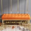 ZEELYDE Shoe Rack,Premium Leather Entryway Bench with Golden Shoe Rack,Button Upholstered End of Bed Bench Seat,Modern Hallway Shoe Bench Shoe Storage Organizer-Orange 90x33x48cm view 1