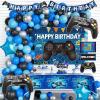 Hombae Video Game Party Decorations, Blue and Black Video Game Birthday Decorations Backdrop Balloon Garland Banner Hanging Sign Tablecloth Cake Cupcake Topper Black Controller Go Win Game On view 1