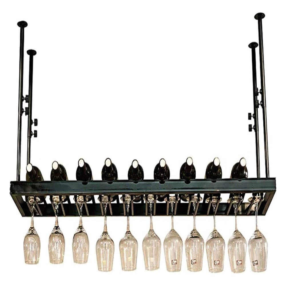ALDEPO Wine Rack Wall Mount Wine Rack/Ceiling Mounted Hanging Wine Bottle Holder/Metal Iron Wine Glass Holder high Cup Holder/Adjustable Height Hanging Wine Holder (Color : Suit, Size : 50x30cm)