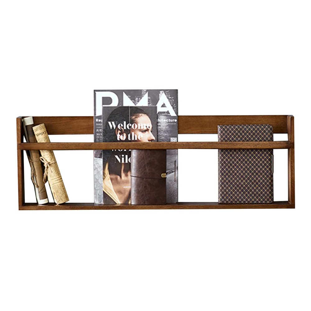 ROYUMI Walnut Magazine Rack Wall Mounted, Decorative Magazine Storage Holder, Wall Hanging Magazine Shelving, for Living Room, Home Office