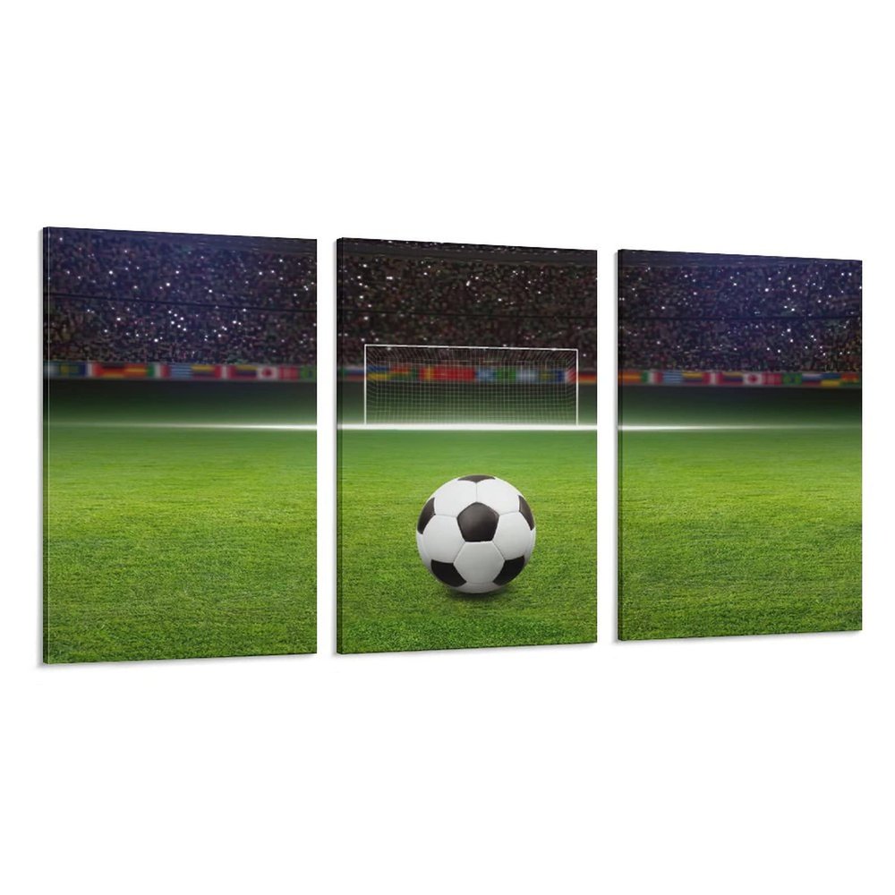 3 Panels Canvas Wall Art Green Soccer Huge Soccer Field with Soccer Goal Sports Painting Poster for Canvas Wall Art Prints for Wall Decor Room Decor Bedroom Decor Gifts 24x36inch(60x90cm) Frame-styl