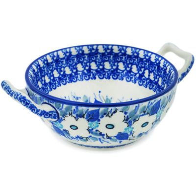 Polmedia Polish Pottery Bouillon Cup UNIKAT - Delicate Magnolia Pattern Handmade in Boleslawiec Poland by Ceramika Artystyczna + Certificate of Authenticity