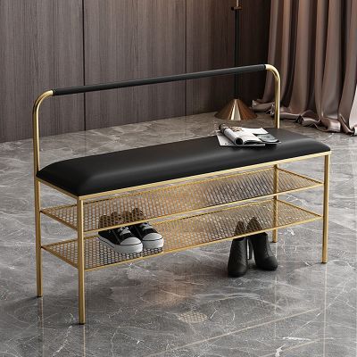 ZEELYDE Shoe Rack,Faux PU Bench, 3 Tier Shoe Rack Bench, Entryway Bench with Storage Shelf, PU Upholstered Dining Bench for Indoor Entrance Hallway Bedroom Living Room,B,60CM