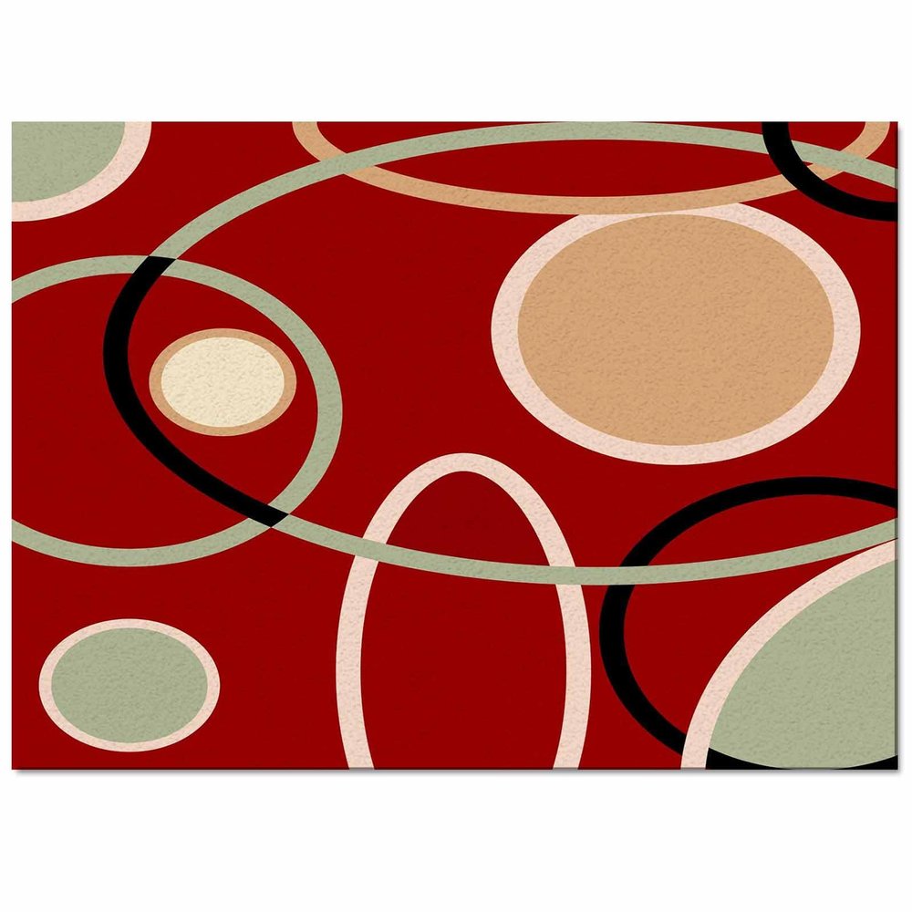 Area Rugs Non-Slip Washable Rug 5x7 Ft Red Brown Geometric Abstract Lines Circles Indoor Rug Rubber Backing Floor Mats Home Decor Carpet for Living Room Dining Room Non Shedding