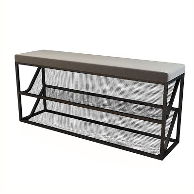 ZEELYDE Shoe Rack,Entry Shoe Bench with Comfy Cushion,-Tier Metal Mesh Shoe Rack Bench Shoe Organizer,Modern Hallway Shoe Storage Bench Entryway Furniture-G-Velvet 80x25x45cm