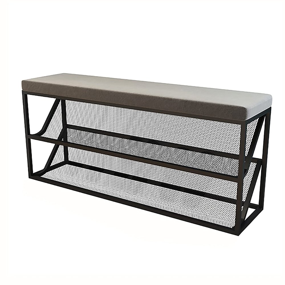 ZEELYDE Shoe Rack,Entry Shoe Bench with Comfy Cushion,-Tier Metal Mesh Shoe Rack Bench Shoe Organizer,Modern Hallway Shoe Storage Bench Entryway Furniture-G-Velvet 80x25x45cm