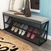 ZEELYDE Shoe Rack,Entry Shoe Bench with Comfy Cushion,-Tier Metal Mesh Shoe Rack Bench Shoe Organizer,Modern Hallway Shoe Storage Bench Entryway Furniture-G-Velvet 80x25x45cm view 3