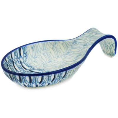 Polmedia Polish Pottery Spoon Rest UNIKAT - Blue Wave Pattern Handmade in Boleslawiec Poland by Ceramika Artystyczna + Certificate of Authenticity
