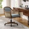 HULALA HOME Rattan Desk Chair, Upholstered Home Office Chair, Vintage Office Chair with Armrest, Adjustable Swivel Rolling Height Task Chair for Living Room Bedroom Study Room, Blue view 1