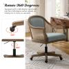 HULALA HOME Rattan Desk Chair, Upholstered Home Office Chair, Vintage Office Chair with Armrest, Adjustable Swivel Rolling Height Task Chair for Living Room Bedroom Study Room, Blue view 4