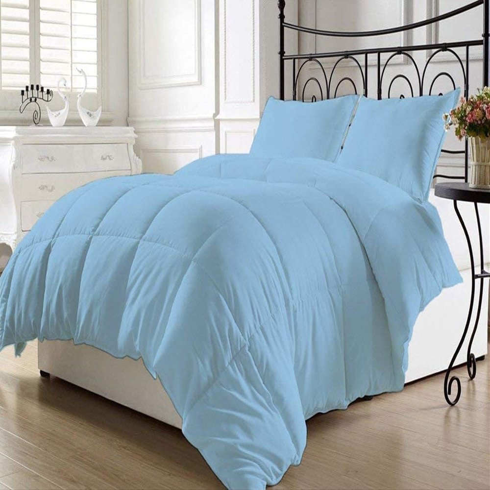 AHJ Beddings Comforter Set 7 Piece Bed in a Bag with 500GSM Comforter and 17 inch Deep Pocket Sheet Set - 600 Thread Counts, 100% Egyptian Cotton - Twin-XL Size, Sky Blue Solid