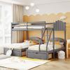 SECOLI Wooden Full Bed Frame Full Over Twin & Twin Bunk Bed, Velvet Triple Bunk Bed with Drawers and Guardrails, Gray view 1