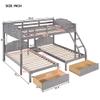 SECOLI Wooden Full Bed Frame Full Over Twin & Twin Bunk Bed, Velvet Triple Bunk Bed with Drawers and Guardrails, Gray view 2