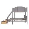 SECOLI Wooden Full Bed Frame Full Over Twin & Twin Bunk Bed, Velvet Triple Bunk Bed with Drawers and Guardrails, Gray view 3