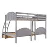 SECOLI Wooden Full Bed Frame Full Over Twin & Twin Bunk Bed, Velvet Triple Bunk Bed with Drawers and Guardrails, Gray view 4