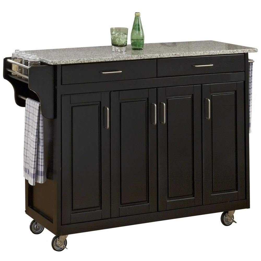 Pemberly Row Traditional Styled Wood Kitchen Cart in Black Finish