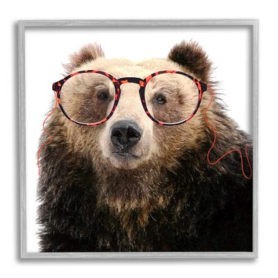 Stupell Industries Funny Grizzly Bear Wearing Glasses Framed Giclee Art, Design by Karen Smith