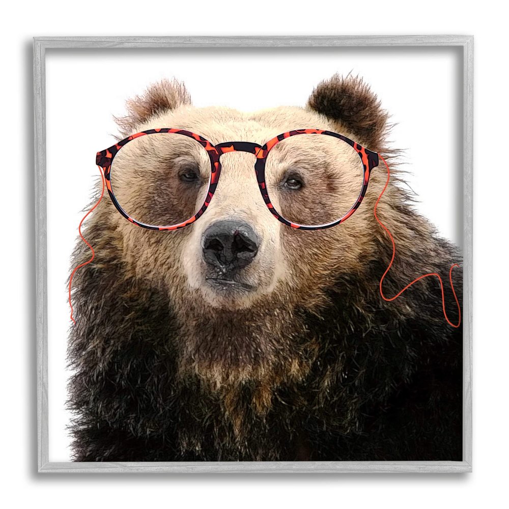 Stupell Industries Funny Grizzly Bear Wearing Glasses Framed Giclee Art, Design by Karen Smith