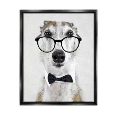 Stupell Industries Funny Dog Formal Bowtie Glasses Framed Floater Canvas Wall Art, Design by Karen Smith