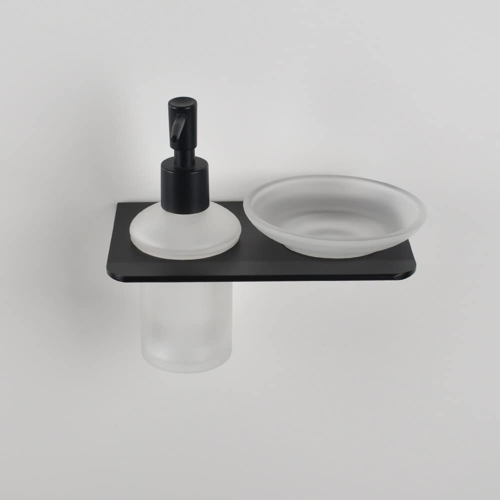 Aluminum Toilet Brush Holder Black Double Tumbler Holder Glass Cup Soap Dish Holder Lotion Dispenser Wall Mounted Bathroom,Cup Organizer