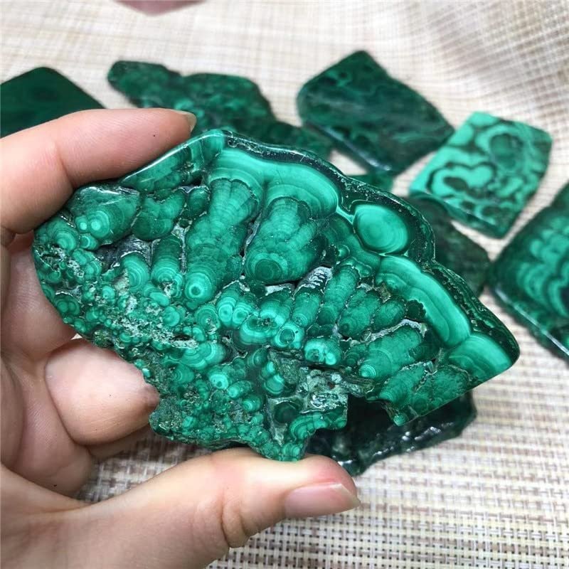 HXSCOO Natural Malachite Slice Crystal Mineral Specimen Polished Quartz Slab Rock Home Decoration Gift Energy (Size : 40-60g)
