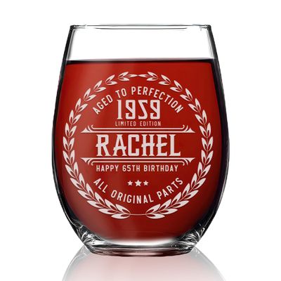65th Birthday Gifts for Women - Personalized Wine Glass - Funny Novelty 65 Year Old Woman Gift Ideas - 65th Decorations for Her, Wife, Friend - Unique 65th Birthday Present for Her 1958 Gift