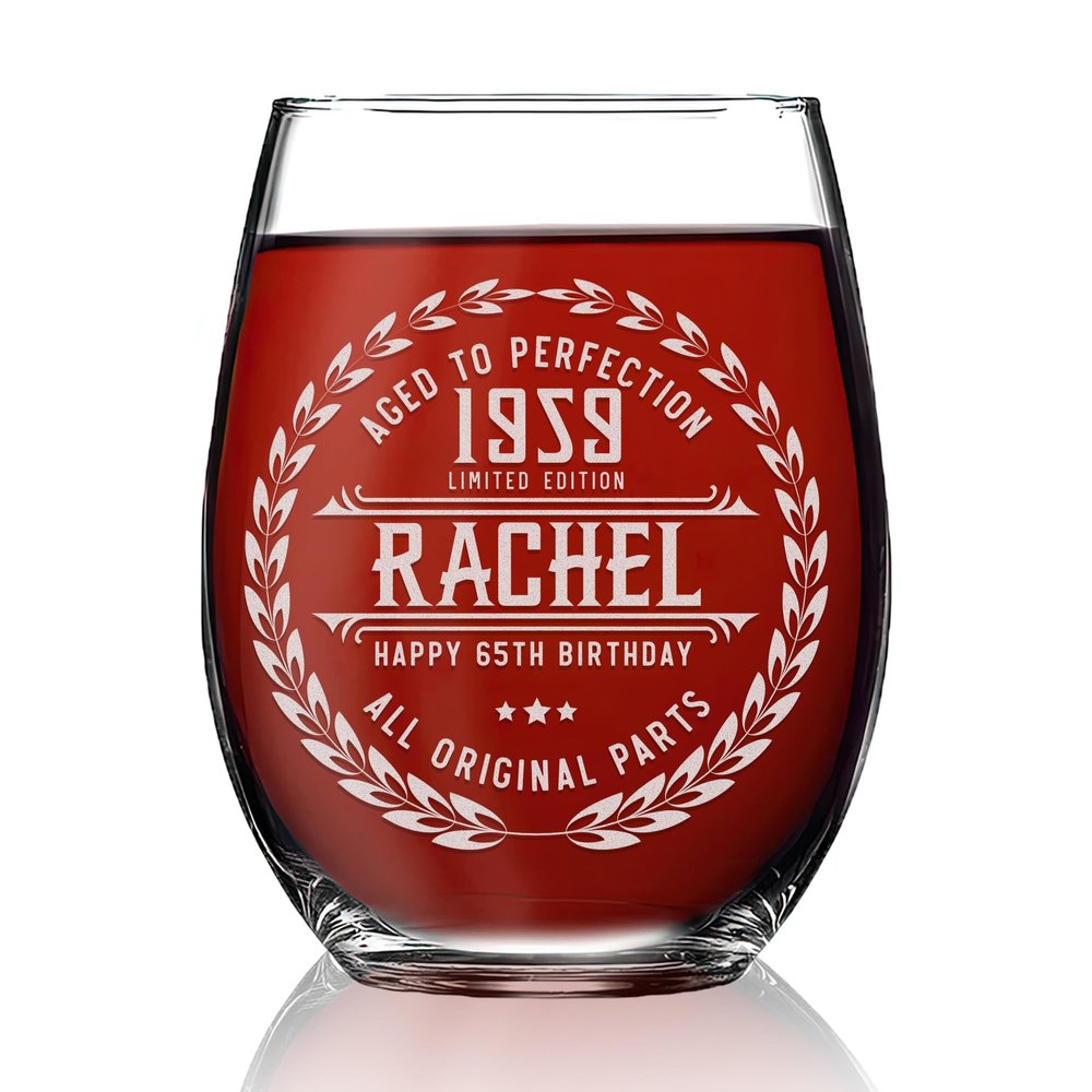65th Birthday Gifts for Women - Personalized Wine Glass - Funny Novelty 65 Year Old Woman Gift Ideas - 65th Decorations for Her, Wife, Friend - Unique 65th Birthday Present for Her 1958 Gift