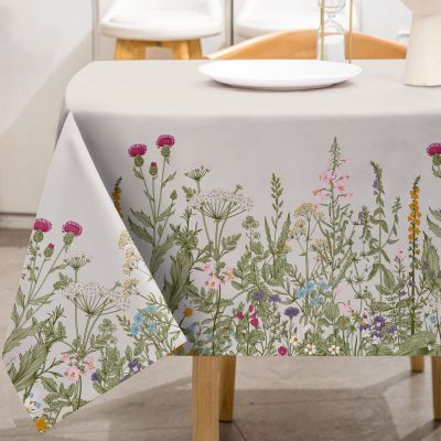 AnyDesign Vintage Wildflower Tablecloth 60 x 104 in Retro Flower Herb Table Cloth Floral Table Cover for Spring Home Kitchen