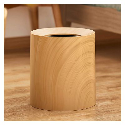 DYPASA Wastepaper Basket Household Wood Trash Can Simple and Creative Plastic Garbage Can Modern Light Luxury Trash Can Wastebasket in Bedroom and Living Room Garbage Can (Color : Light Wood Grain)