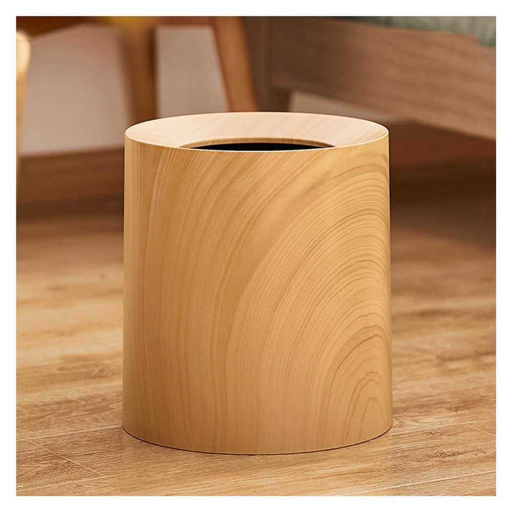 DYPASA Wastepaper Basket Household Wood Trash Can Simple and Creative Plastic Garbage Can Modern Light Luxury Trash Can Wastebasket in Bedroom and Living Room Garbage Can (Color : Light Wood Grain)