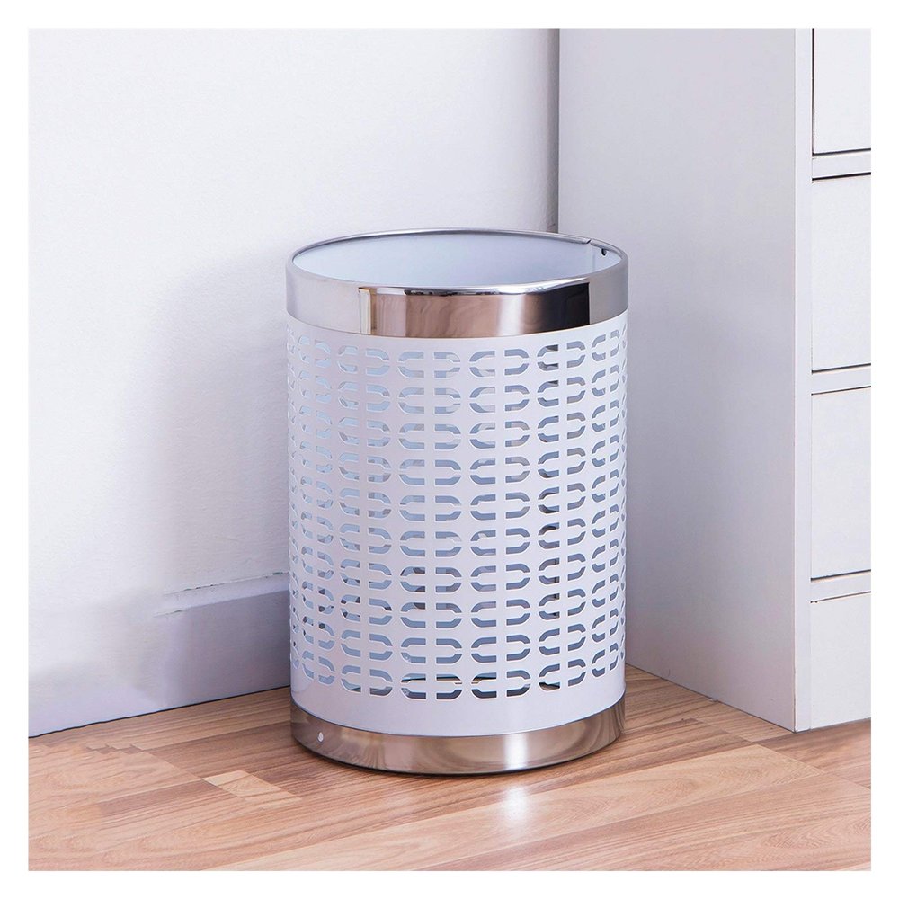 DYPASA Wastepaper Basket Round Wastebasket Recycling Bin Creative Mesh Trash Can Waste-Basket Office Living Room White Trash Basket, 2.3 Gallons, 7.9" Diameter Top X 11.4" H Garbage Can