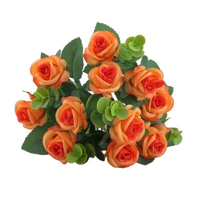 Artificial Roses Flowers,Artificial Flowers,20 Heads Small Roses Blooming Faux Flower Bouquet with Stem for Home Office Parties Bridal and Wedding Decoration (2, Orange)