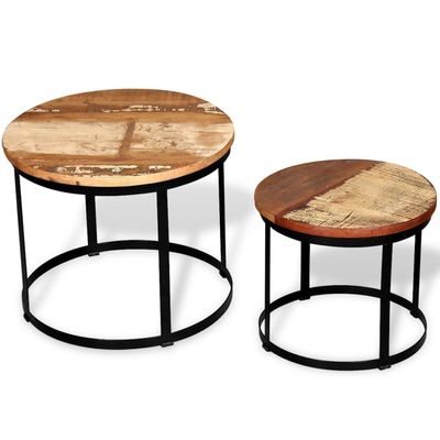 Two Piece Coffee Table Set Solid Reclaimed Wood Round, 2 Piece Modern Farmhouse Living Room Coffee Table Set, Wood Top and Metal Frame Living Room Table, Cocktail Table, Rustic 19.7"