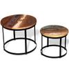 Two Piece Coffee Table Set Solid Reclaimed Wood Round, 2 Piece Modern Farmhouse Living Room Coffee Table Set, Wood Top and Metal Frame Living Room Table, Cocktail Table, Rustic 19.7" view 2