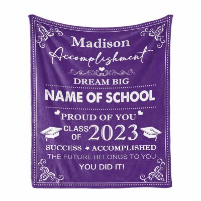Custom Class of 2023 Graduation Blanket with Graduates Name and High School/College Name Personalized 2023 Graduation Blankets Soft Lightweight Throws 60"x80" - Purple