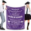 Custom Class of 2023 Graduation Blanket with Graduates Name and High School/College Name Personalized 2023 Graduation Blankets Soft Lightweight Throws 60"x80" - Purple view 2