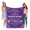 Custom Class of 2023 Graduation Blanket with Graduates Name and High School/College Name Personalized 2023 Graduation Blankets Soft Lightweight Throws 60"x80" - Purple view 3