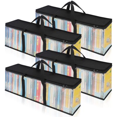 CCidea DVD Storage Bags (Set of 4) Clear PVC Media Holder Case with Handles for DVDs/CDs/VHS Box/Blu Ray Disc/Movie Cases/Video Games Discs - Each Bag Holds up to 40 DVDs