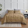 600 TC 100% Cotton 3 Piece Pinch Pleated Duvet Cover Set Twin Size - with Zipper & 4 Corner Ties Rectangle Pattern Decorative Pintuck Pillowsham with Size (Twin/Twin XL 68x90, Beige) view 1