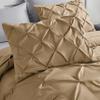 600 TC 100% Cotton 3 Piece Pinch Pleated Duvet Cover Set Twin Size - with Zipper & 4 Corner Ties Rectangle Pattern Decorative Pintuck Pillowsham with Size (Twin/Twin XL 68x90, Beige) view 3
