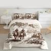Wild West Comforter Set King Cowboys Bedding American Western Desert Hunting Horse Riding Bedding Comforter Sets For Man Teens Boy Hand Drawn Illustration Mountain Cactus Bedroom Decor Duvet Insert view 2