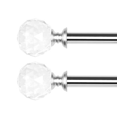 2 Pack 3/4 Inch Diameter Adjustable Curtain Metal Rod with Round Clear Acrylic Ball Finials86 to 120 Inch