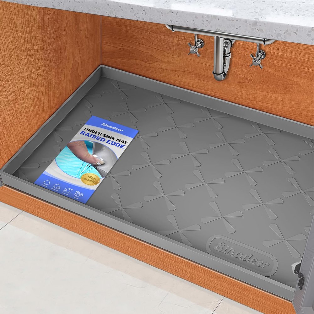 SIKADEER 28" x 19" Under Sink Mat Waterproof, Silicone Mat Kitchen Drawer Shelf and Cabinet Liner, Sink Protector for Kitchen Organizers and Storage, Boot Tray Pet Food Mats