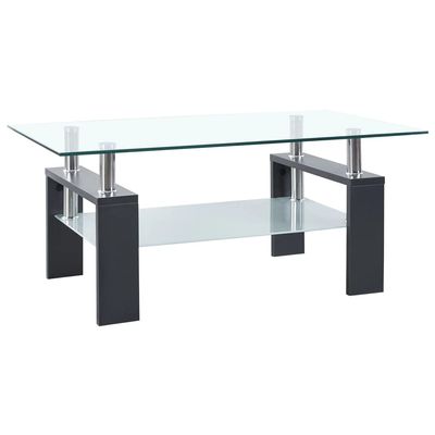CKioict Coffee Table, 2 Tier Rectangular Center Table with Living Room Storage with 2 Tier Tempered Glass Panels for Home Office, Grey Clear 37.4"x21.7"x15.7" Tempered Glass