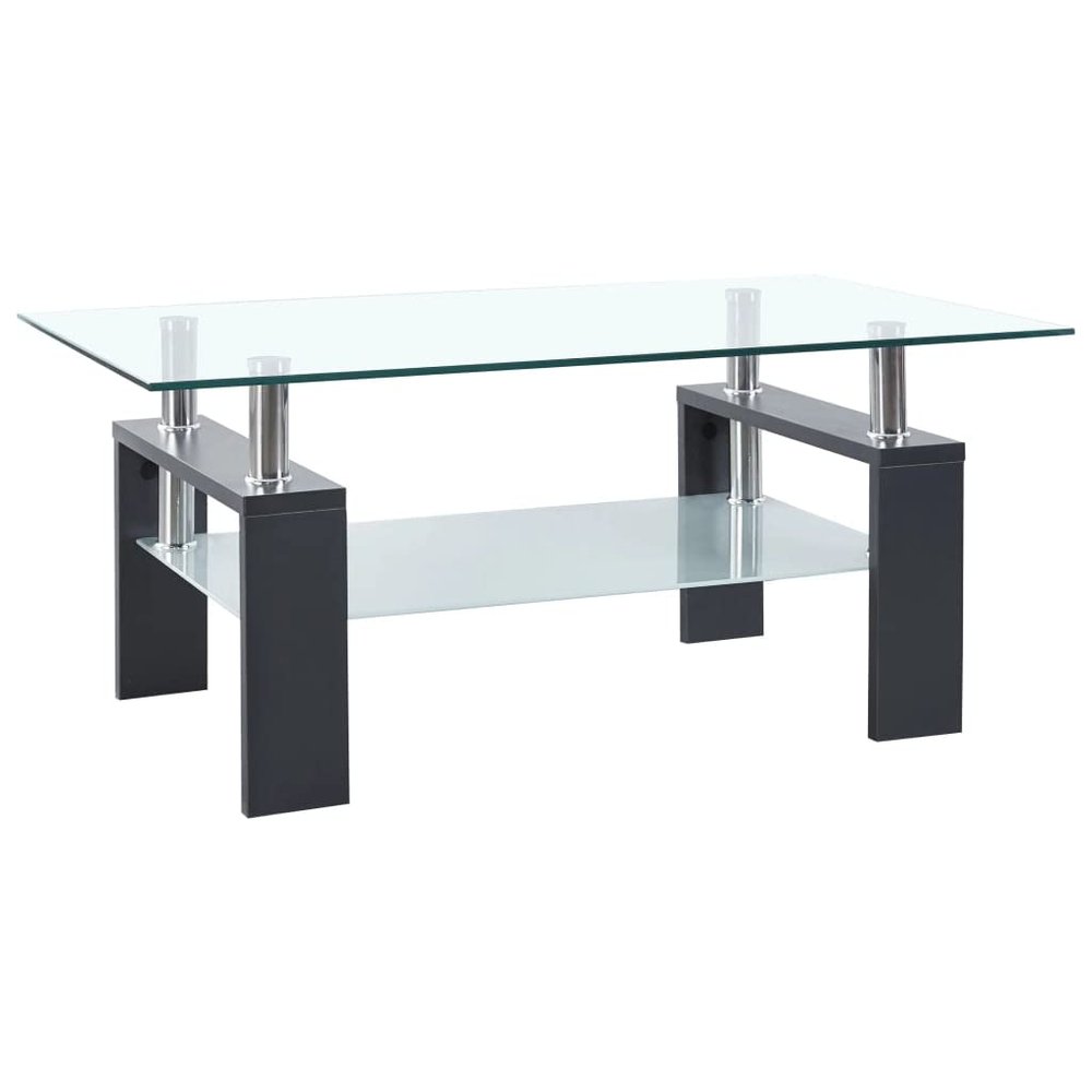 CKioict Coffee Table, 2 Tier Rectangular Center Table with Living Room Storage with 2 Tier Tempered Glass Panels for Home Office, Grey Clear 37.4"x21.7"x15.7" Tempered Glass