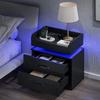 4ever2buy Black Night Stand with Charging Station and LED Lights Modern Bedside Table with Storage Drawers End Table for and Bedroom view 1