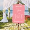 Personalized Name Wedding Welcome Sign Welcome Custom Romance White Font Romantic Acrylic Wedding Reception Sign Pink Brush Painted Romance Art Font Wedding Signs for Ceremony Decor 16x24in view 1