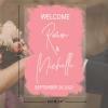 Personalized Name Wedding Welcome Sign Welcome Custom Romance White Font Romantic Acrylic Wedding Reception Sign Pink Brush Painted Romance Art Font Wedding Signs for Ceremony Decor 16x24in view 2